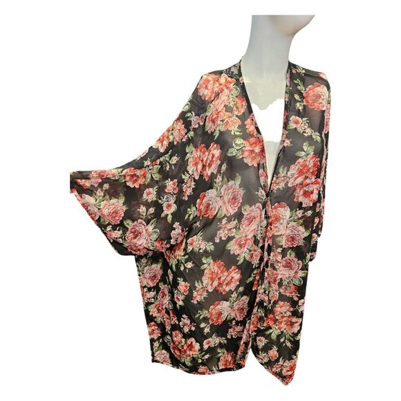 No Boundaries Floral Lace Back Kimono Size 2x - Picture 3 of 8